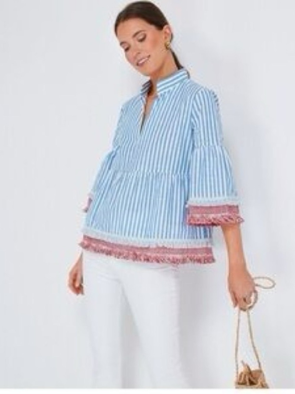 ❤️🤍💙 Tuckernuck Savannah Stripe Quarter Length Crawford Blouse S